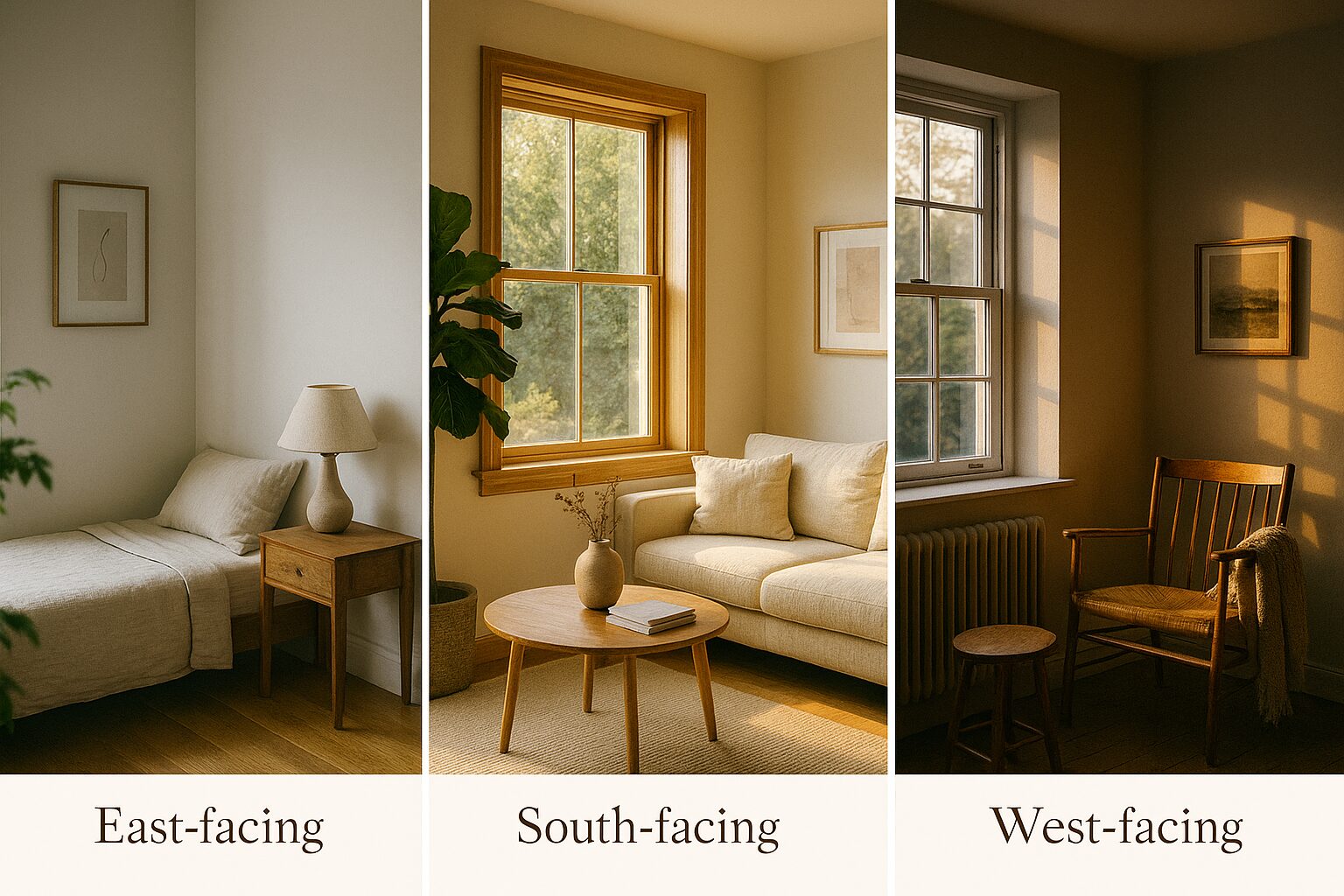 a side by side comparison of light from windows facing in different directions